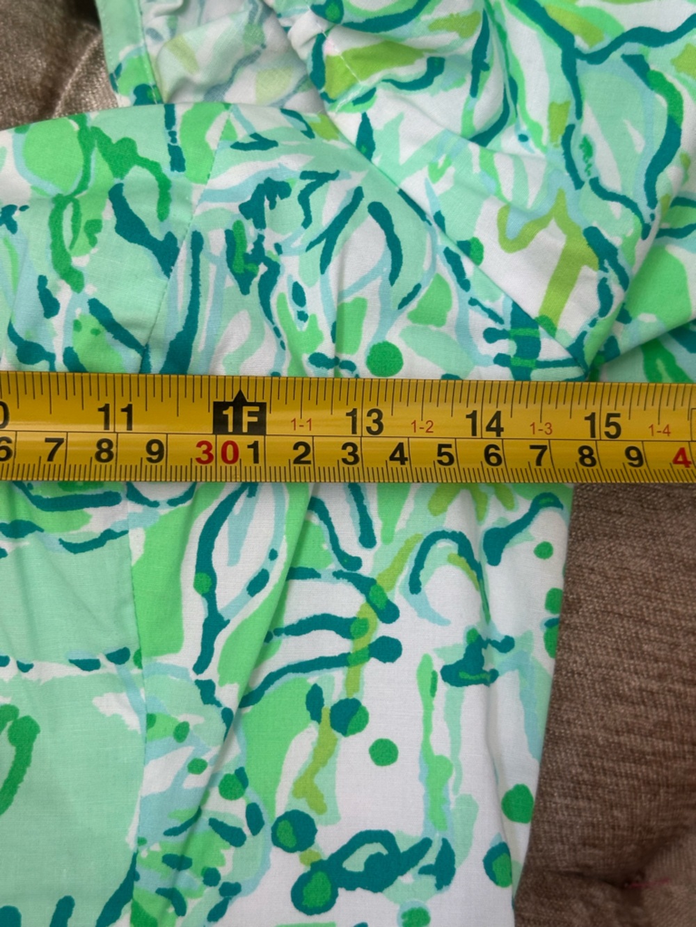 Lilly Pulitzer Green Floral Puff-Sleeve Mini Dress with Pink Trim - Picture 6 of 10